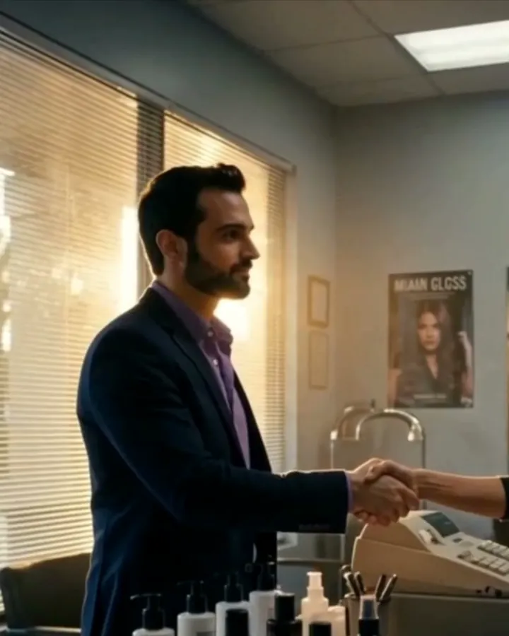An AI Guys engineer shaking hands with a small-business owner at the end of a visit.
